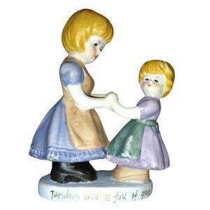 Vintage 80s Figurine Tuesdays Child Ceramic PDK Mother Daughter Grace Child